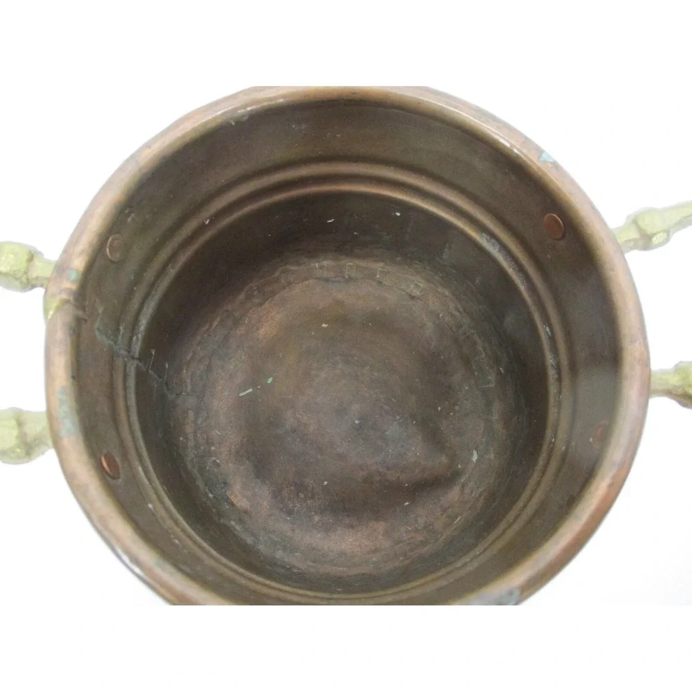 Vtge hammered Copper Dovetail Brass Handle Pot Kitchenware 6 .5